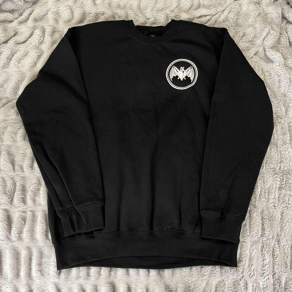 Bacardi Sweatshirt Men M Black Bat Logo Pullover Crewneck Long Sleeve Casual